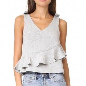 Club Monaco Gray Ruffle V Neck Tie Tank Top, size Small